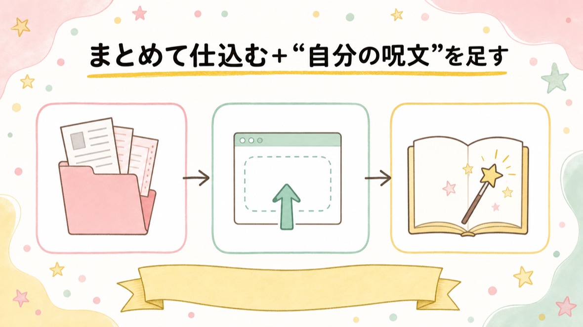 まとめて仕込む＋“自分の呪文”を足す の流れ図解