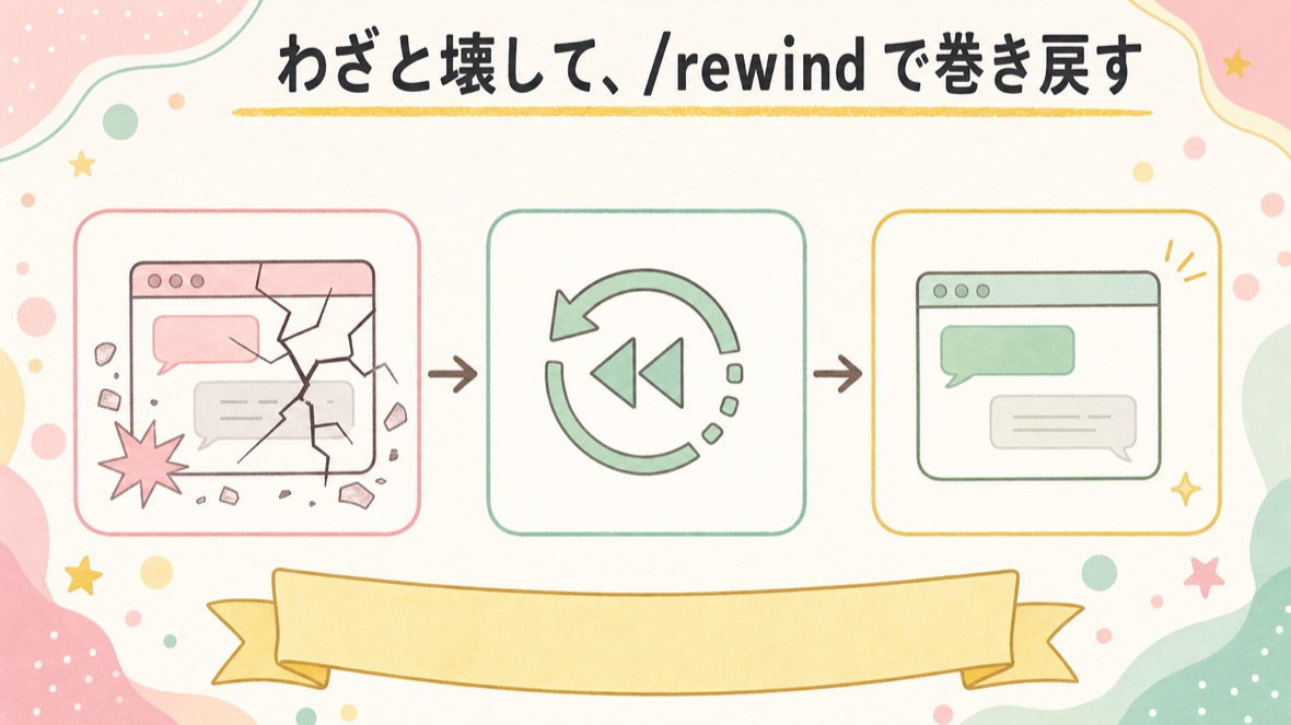 わざと壊して、/rewind で巻き戻す の流れ図解