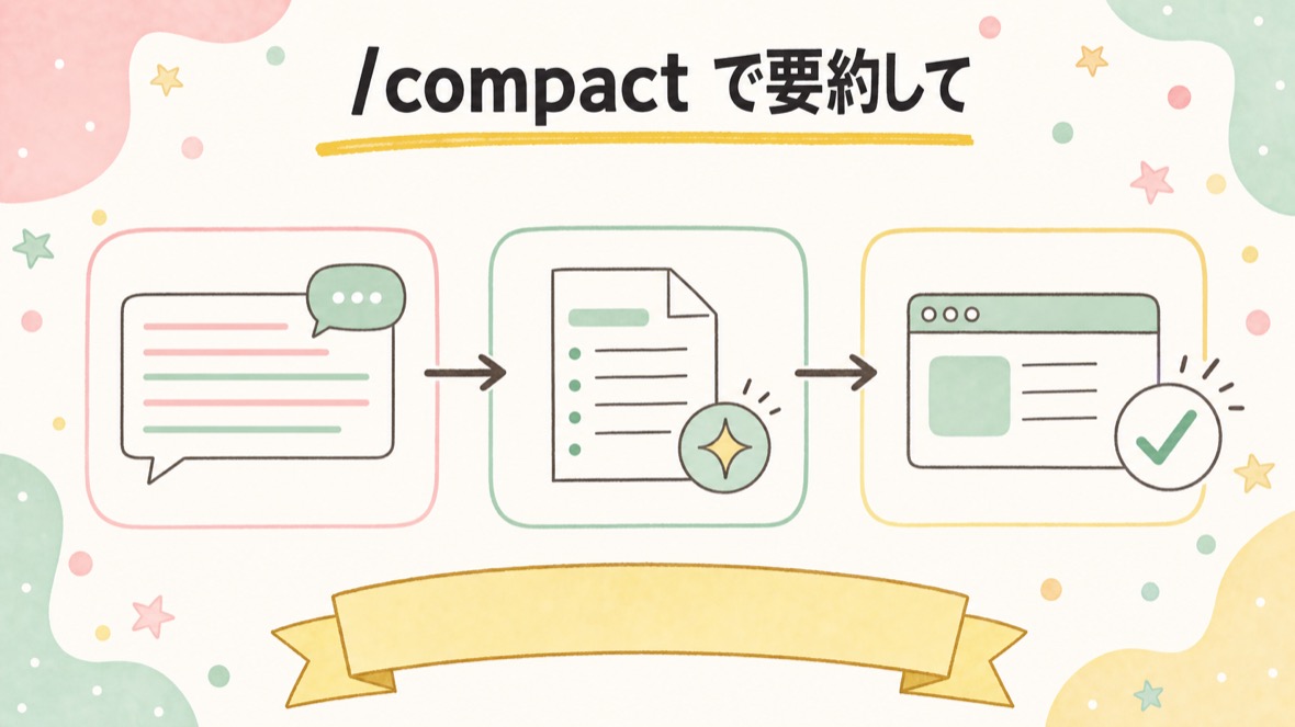 /compact で要約して、続きが動くか確かめる の流れ図解