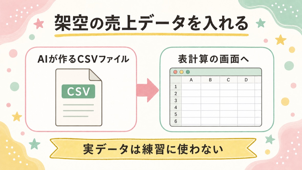 流れ：Claude Codeが架空の売上データを作る→Googleスプレッドシートの新規シートに取り込む→表になったのを確認