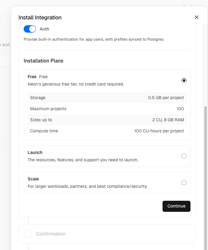 Install IntegrationのInstallation Plans。Freeが選ばれている